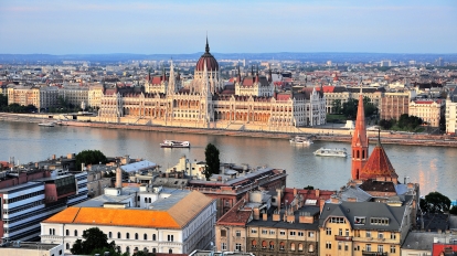 BUDAPEST HUNGARY - MAY 23: Top view of Budapest urban skyline on May 23 2016. Budapest is the capital and largest city of Hungary.
