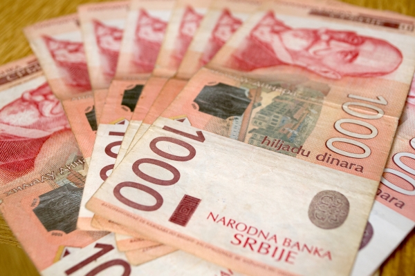 Serbian currency dinar. Banknotes of 1000 dinars
