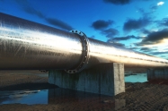 Pipeline transportation oil, natural gas or water in metal pipe. Oil concept. 3d rendering