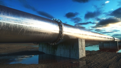 Pipeline transportation oil, natural gas or water in metal pipe. Oil concept. 3d rendering