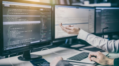 Developing programming and coding technologies. Website design. Cyber space concept.