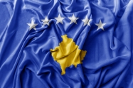 Ruffled waving Kosovo flag national flag close