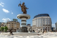 SKOPJE, REPUBLIC OF MACEDONIA - 13 MAY 2017: Skopje City Center and Alexander the Great Monument, Macedonia