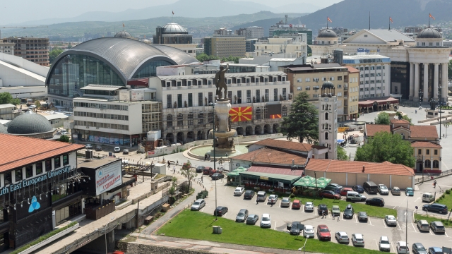 SKOPJE, REPUBLIC OF MACEDONIA - 13 MAY 2017: Panorama to city of Skopje from fortress (Kale fortress) in the Old Town, Republic of Macedonia