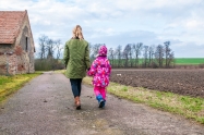 Young lady and little girl on a walk, Prague, Czech Republic, 20.1.2018