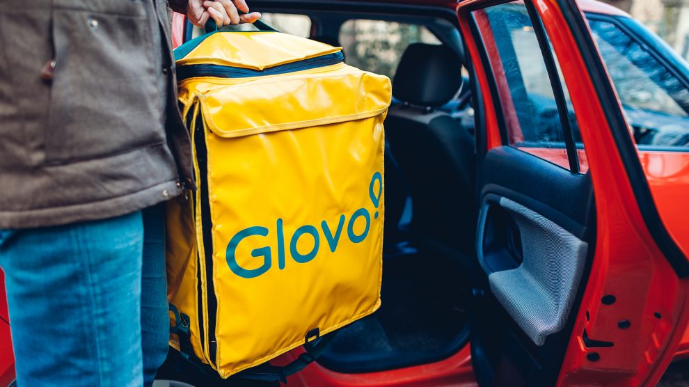 A Glovo delivery driver in Lviv, Ukraine