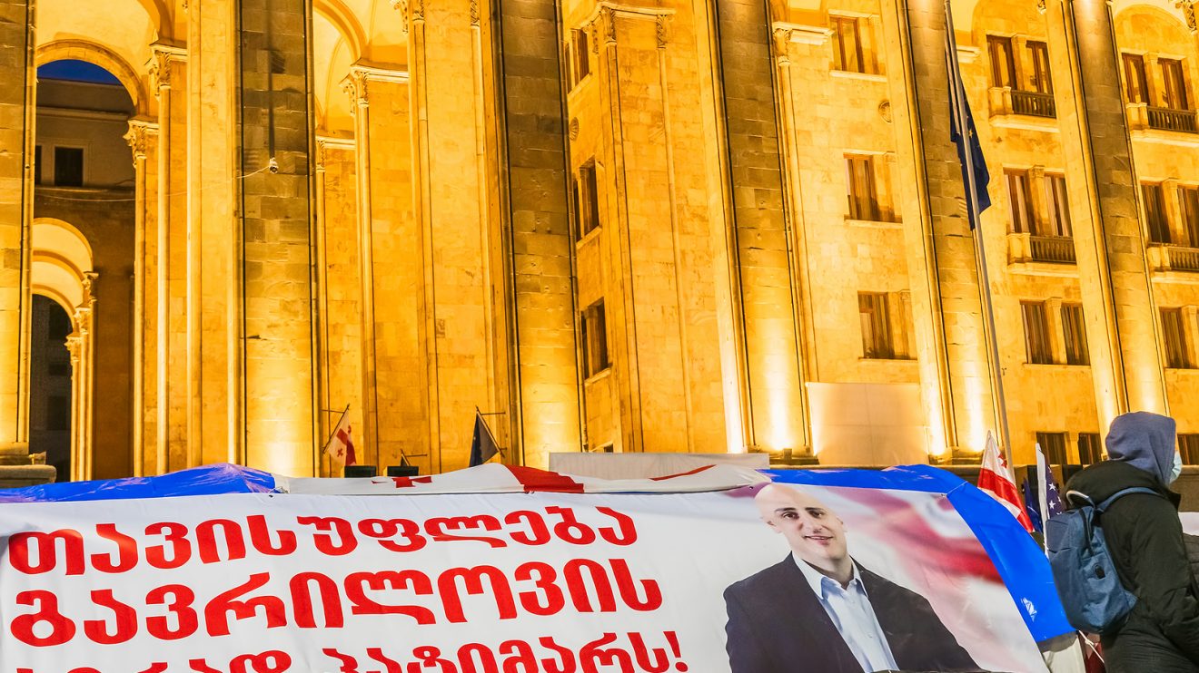 Protesters in Tbilisi demand the release of opposition leader Nika Melia.