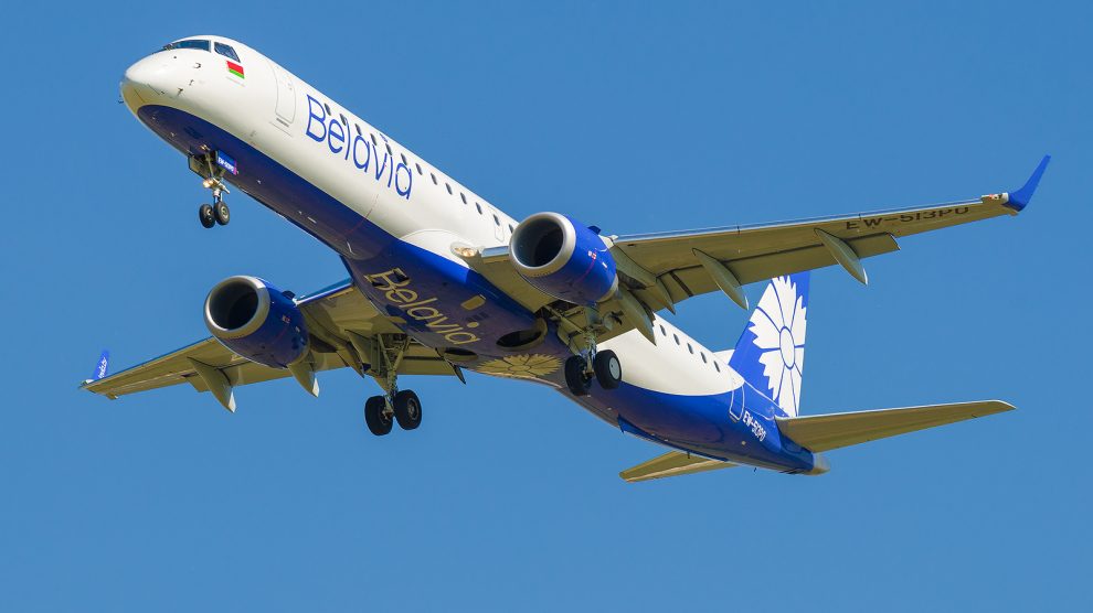 A Belavia aircraft taking off from St Petersburg, Russia
